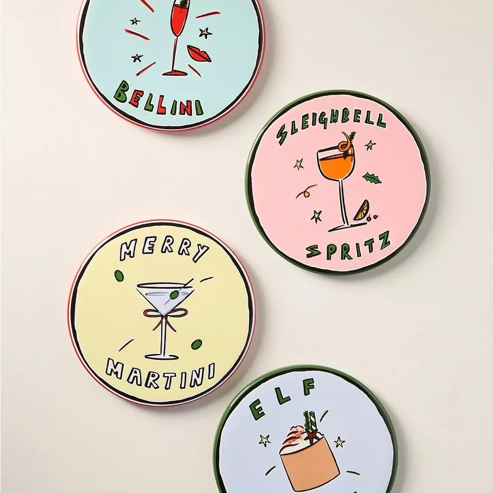 Anthropologie NEPHTHYS ILLUSTRATED ELF NOG COASTER Sleighbell Spritz